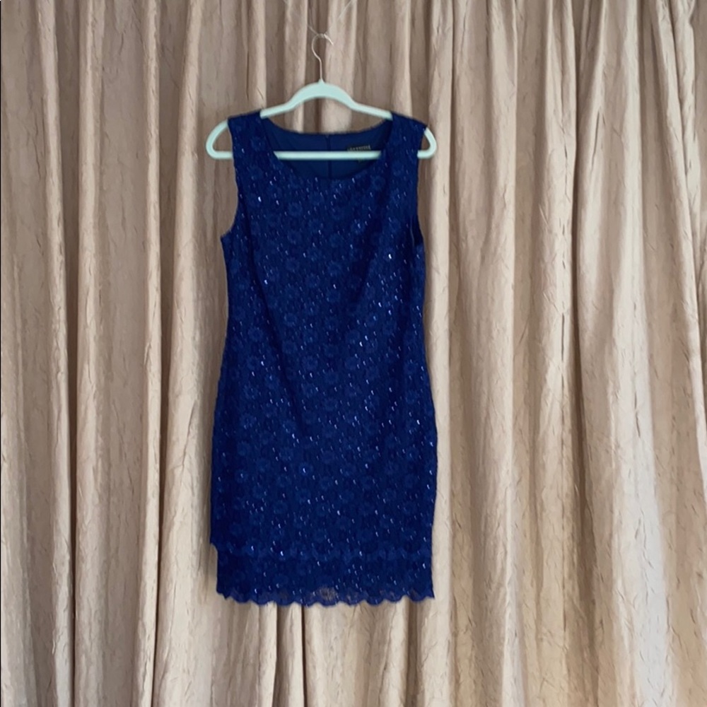 Navy Blue Lace Sequined Cocktail Dress